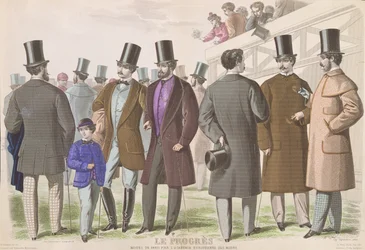 Pubblicità parigina per abbigliamento maschile alla moda, 1865